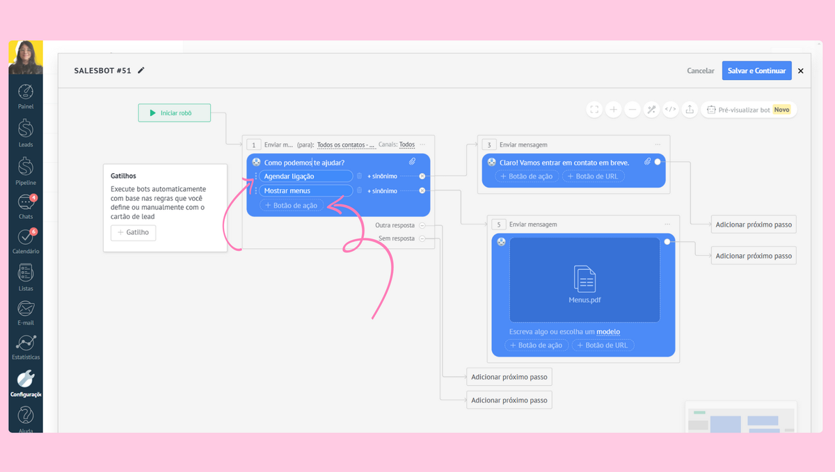 Kommo salesbot automação visual